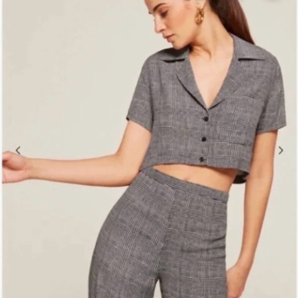 Reformation Black and White Checkered Pantsuit Set